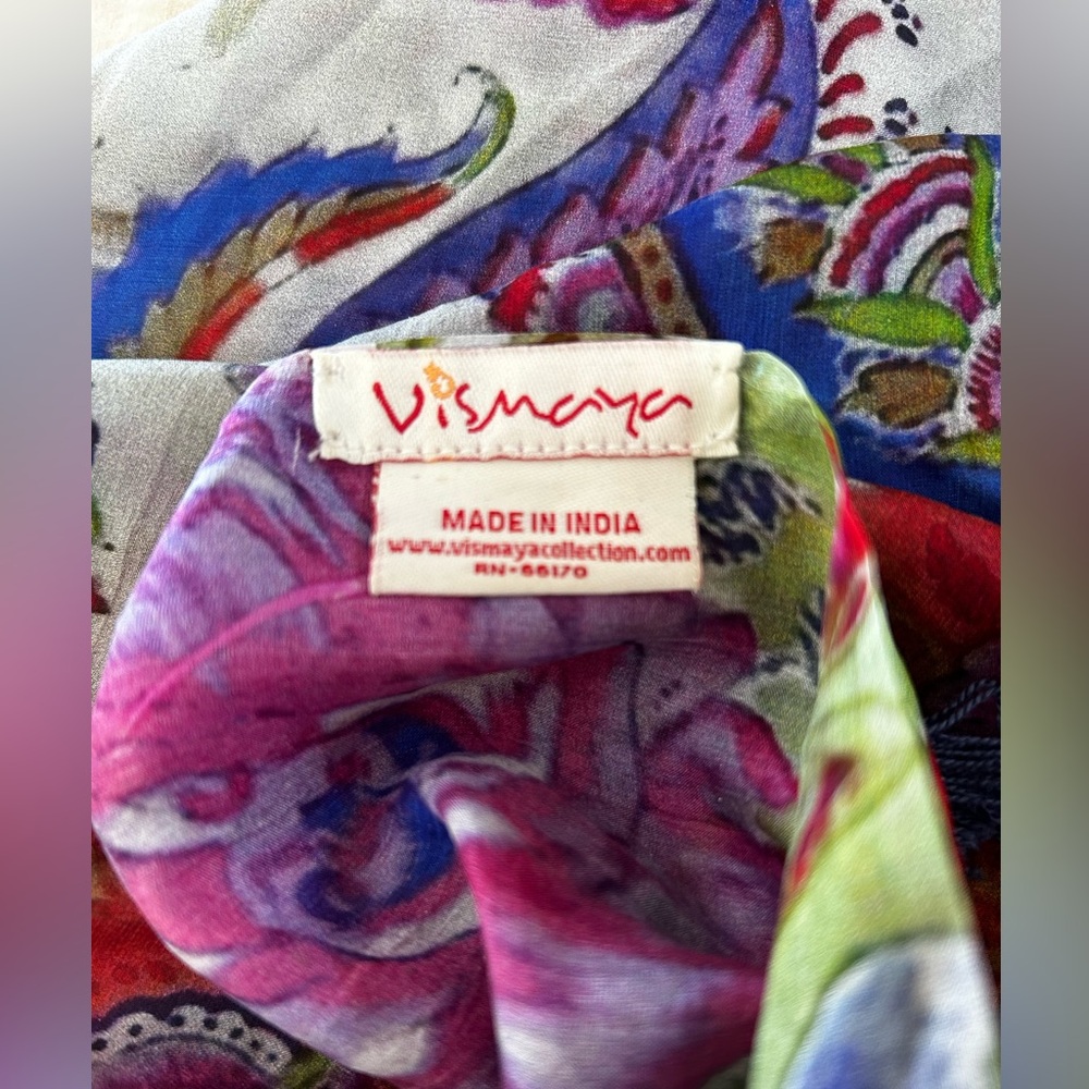 Vismaya Silk Multicolor Floral Scarf Vintage Anthropologie - Picture 8 of 9